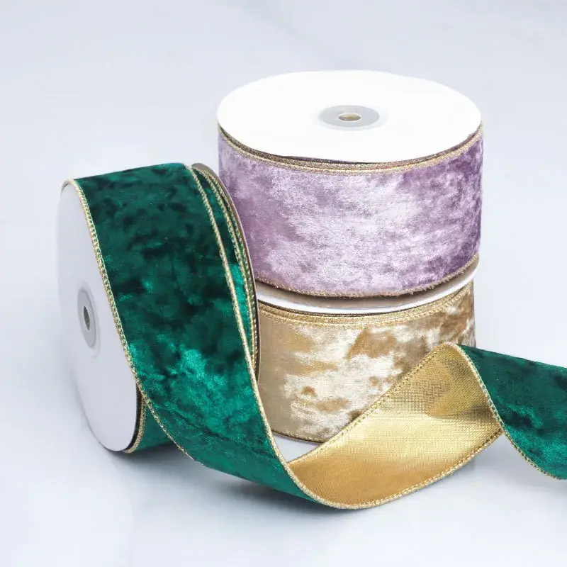 Velvet Gold Edge Christmas Tree Decoration Ribbon