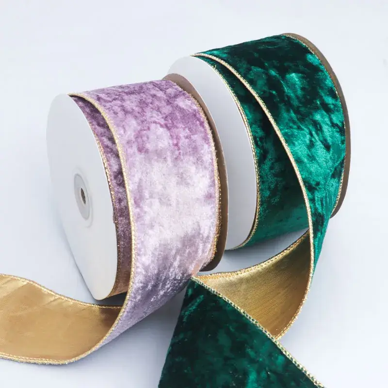 Velvet Gold Edge Christmas Tree Decoration Ribbon