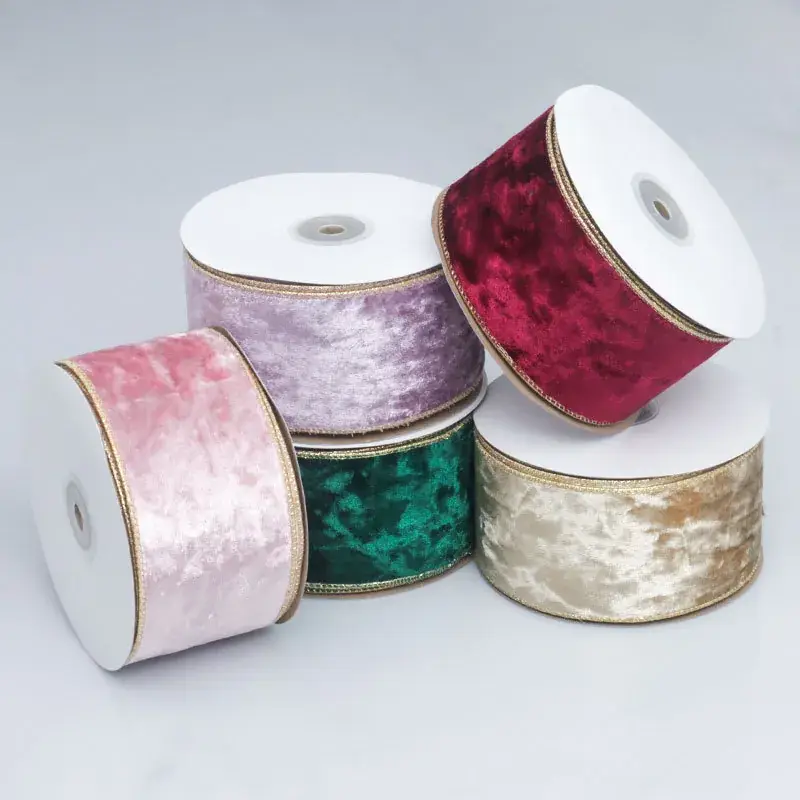 Velvet Gold Edge Christmas Tree Decoration Ribbon