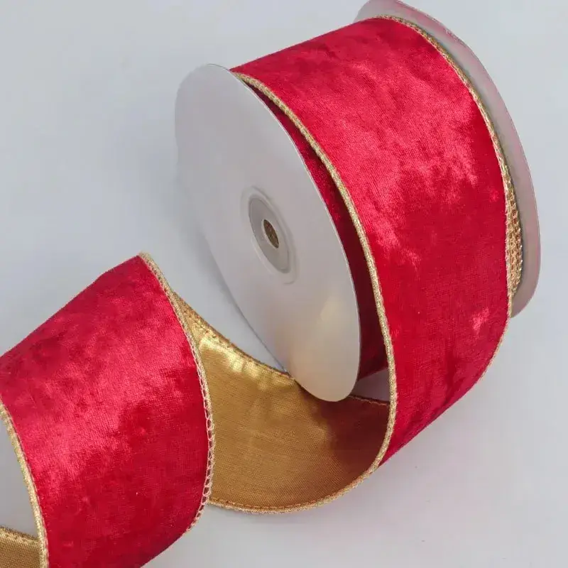Velvet Gold Edge Christmas Tree Decoration Ribbon