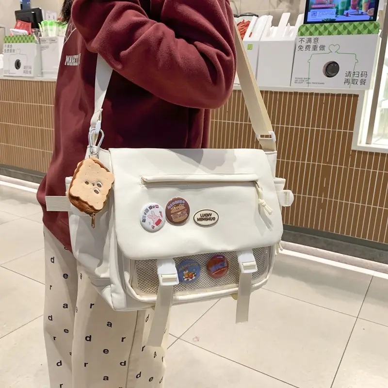 White Japanese Harajuku Crossbody Messenger Bag for College Students - Image 6