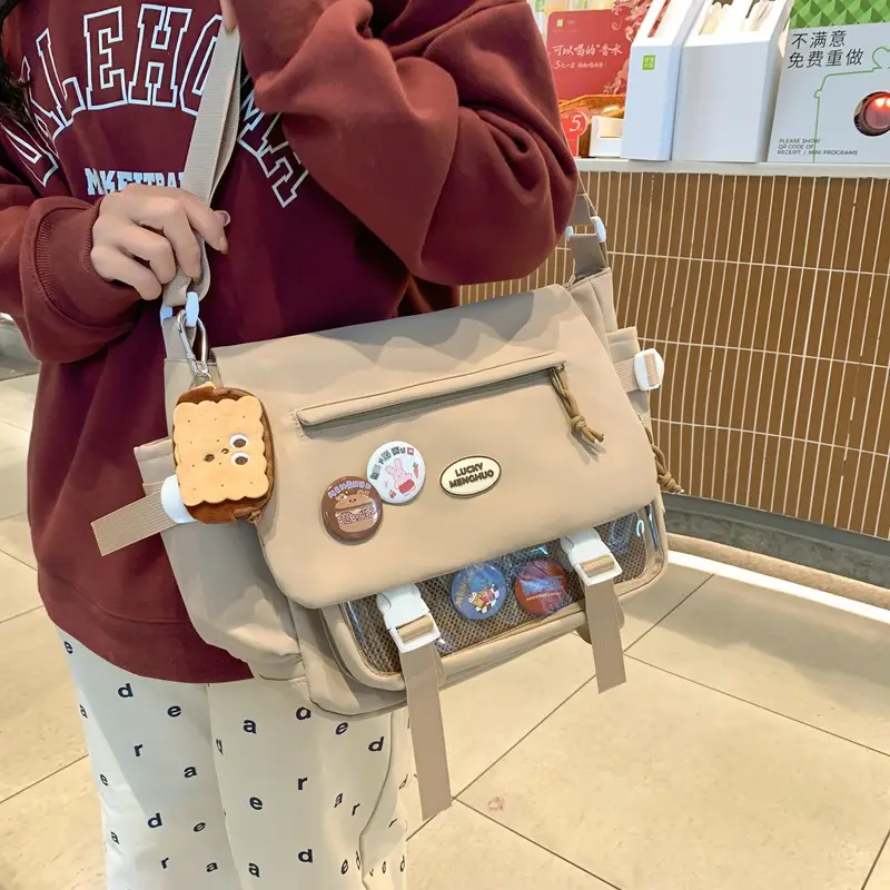 White Japanese Harajuku Crossbody Messenger Bag for College Students - Image 7