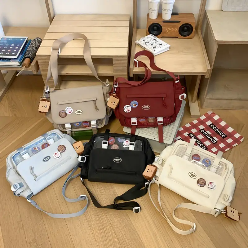 White Japanese Harajuku Crossbody Messenger Bag for College Students - Image 9