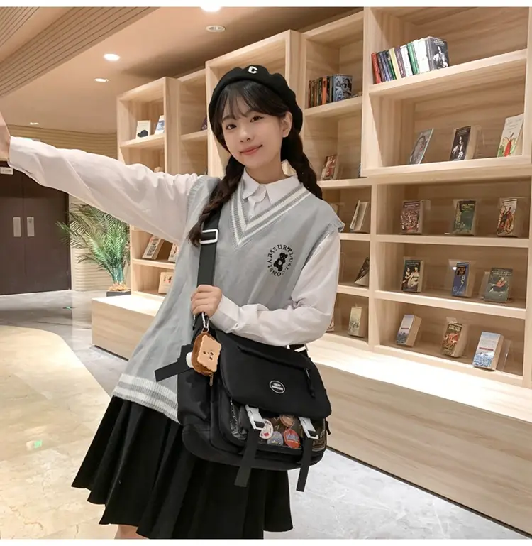 White Japanese Harajuku Crossbody Messenger Bag for College Students — feature 13