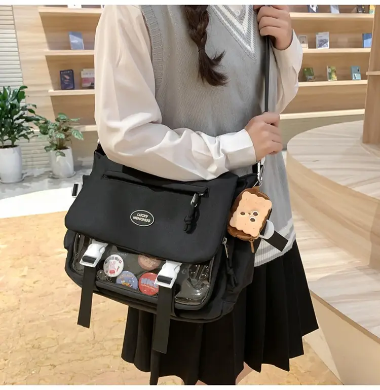 White Japanese Harajuku Crossbody Messenger Bag for College Students — feature 14