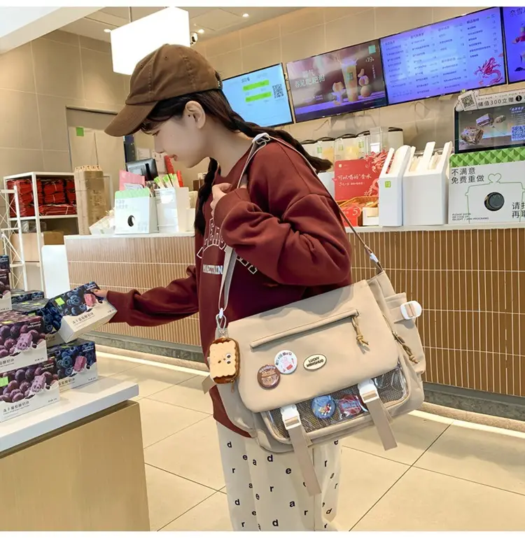 White Japanese Harajuku Crossbody Messenger Bag for College Students — feature 16