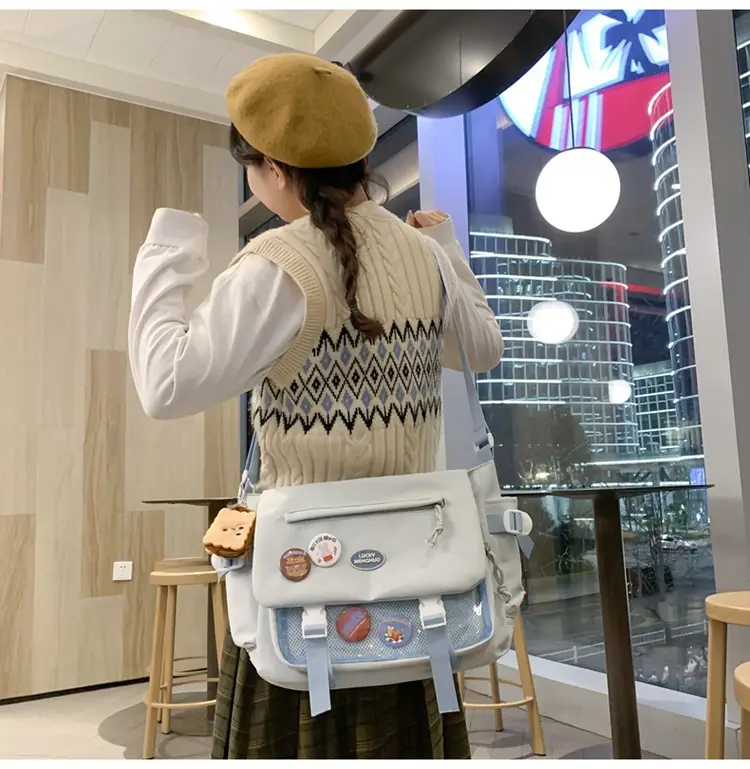 White Japanese Harajuku Crossbody Messenger Bag for College Students — feature 19