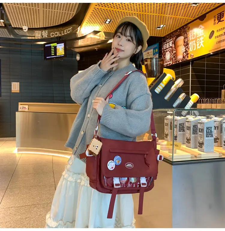 White Japanese Harajuku Crossbody Messenger Bag for College Students — feature 22