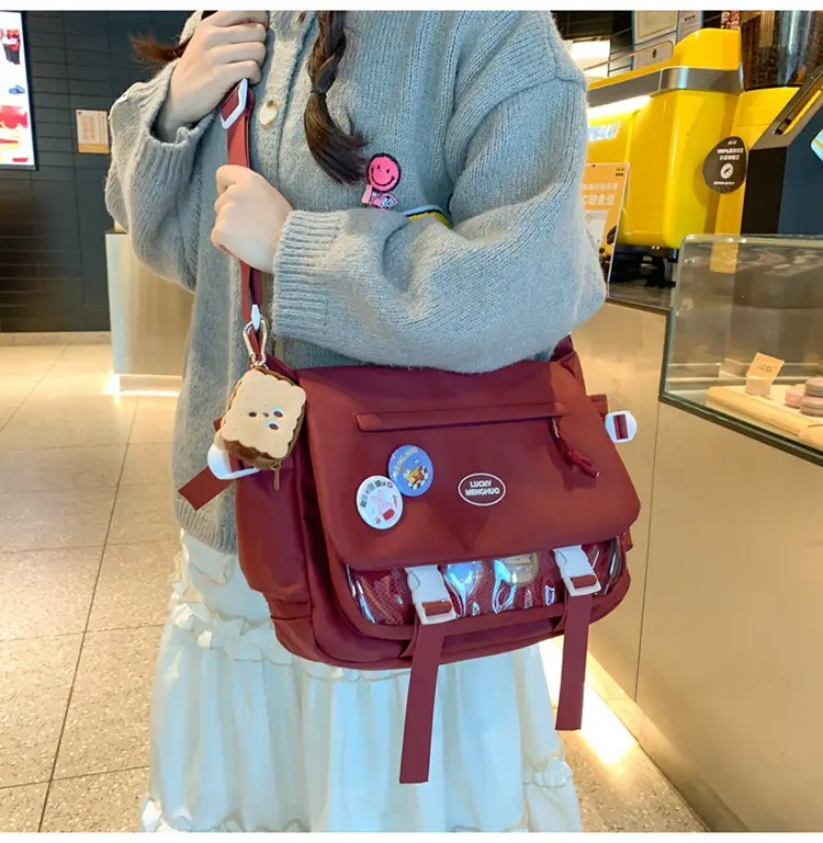 White Japanese Harajuku Crossbody Messenger Bag for College Students — feature 23