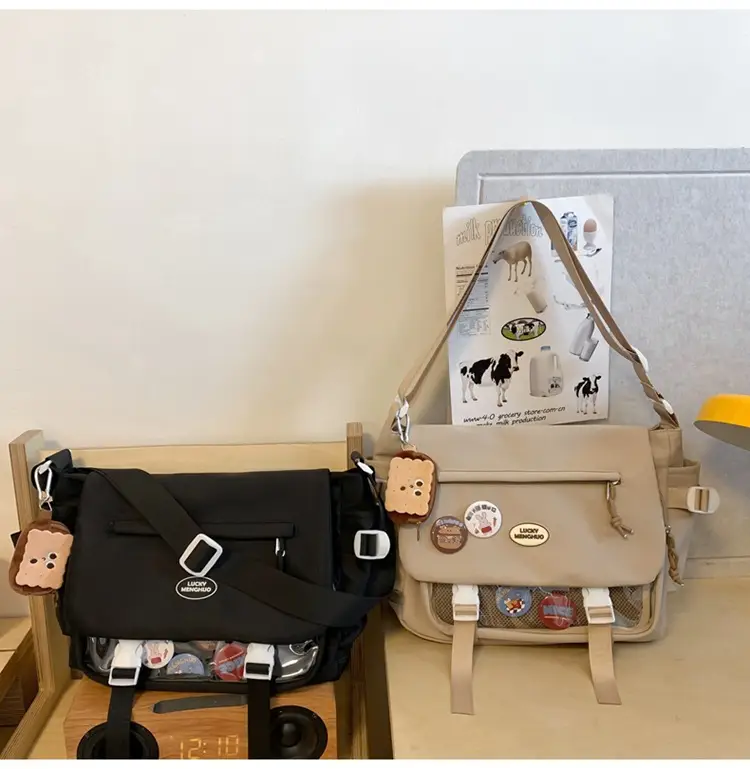 White Japanese Harajuku Crossbody Messenger Bag for College Students — feature 27