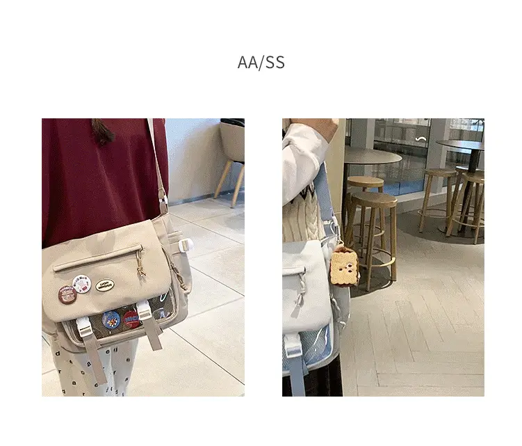 White Japanese Harajuku Crossbody Messenger Bag for College Students — feature 3