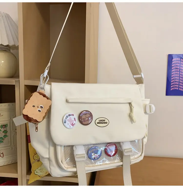 White Japanese Harajuku Crossbody Messenger Bag for College Students — feature 34