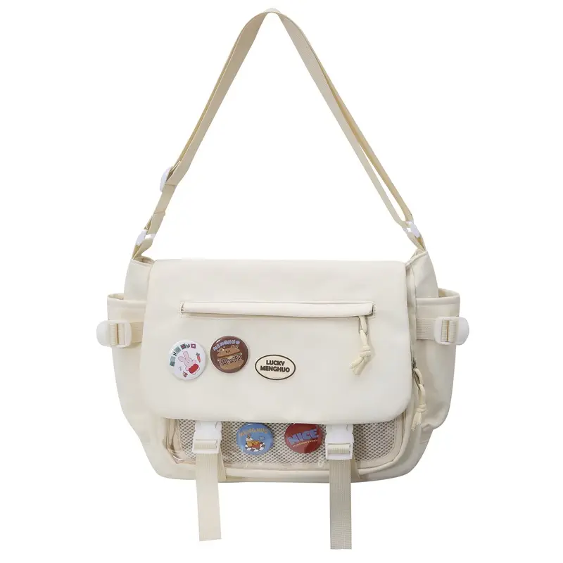 White Japanese Harajuku Crossbody Messenger Bag for College Students - Image 2