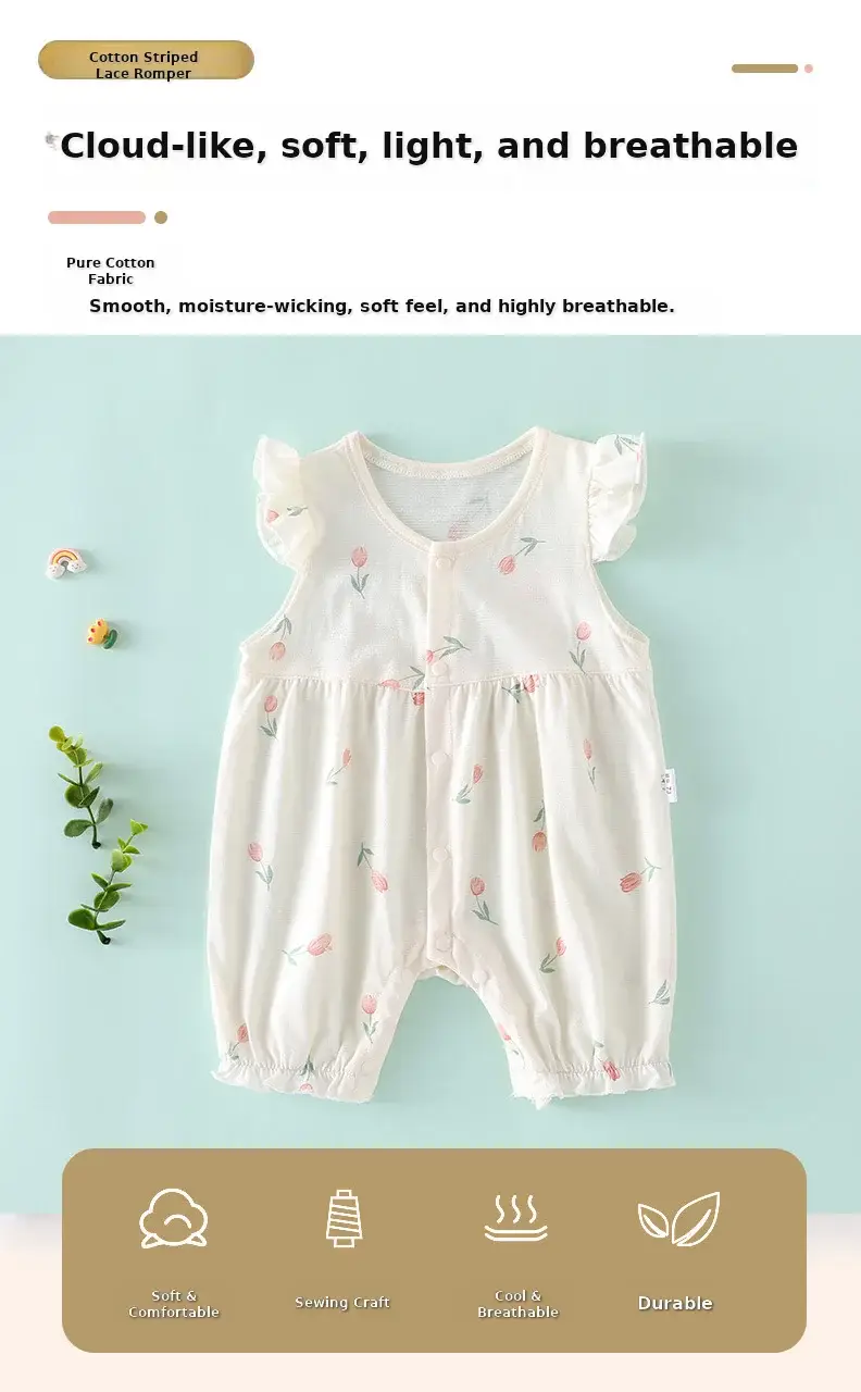 Baby Lace Sleeve Romper Pure Cotton Summer — feature 4