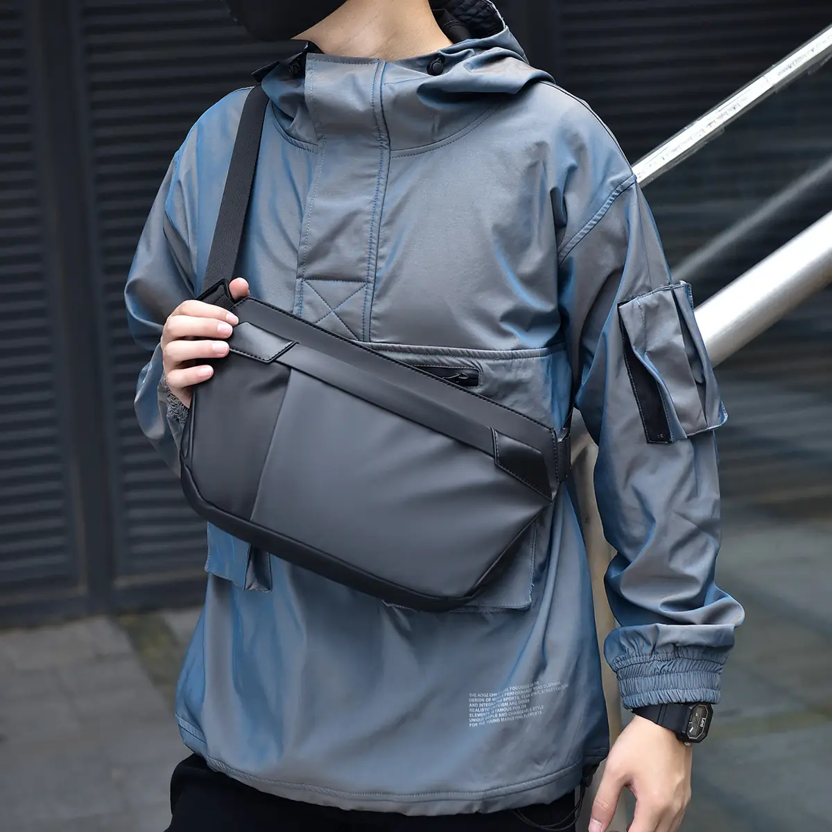 Men's Korean Style Crossbody Bag Black Grey All-match - Image 5