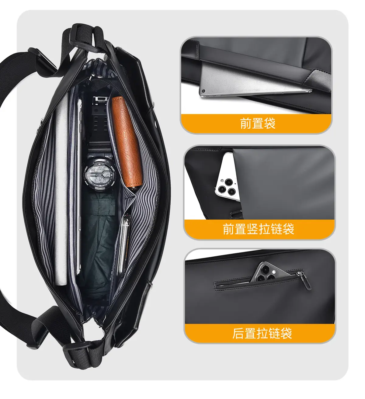Men's Korean Style Crossbody Bag Black Grey All-match — feature 10
