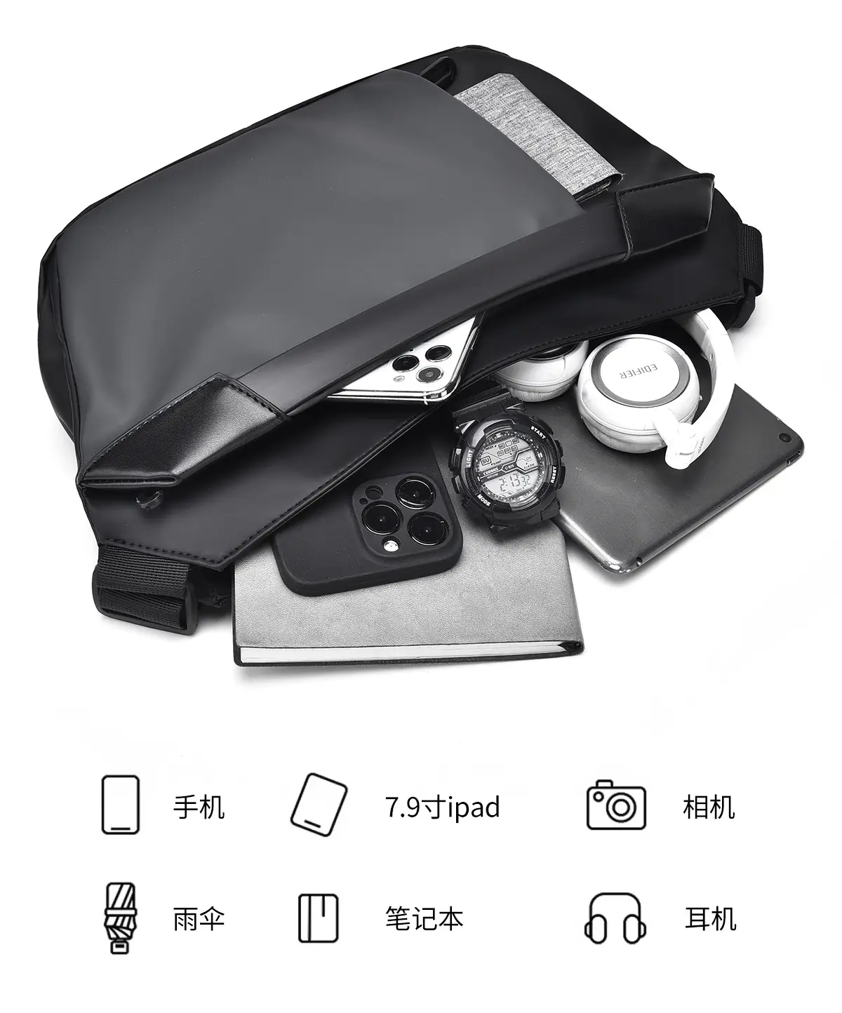 Men's Korean Style Crossbody Bag Black Grey All-match — feature 11