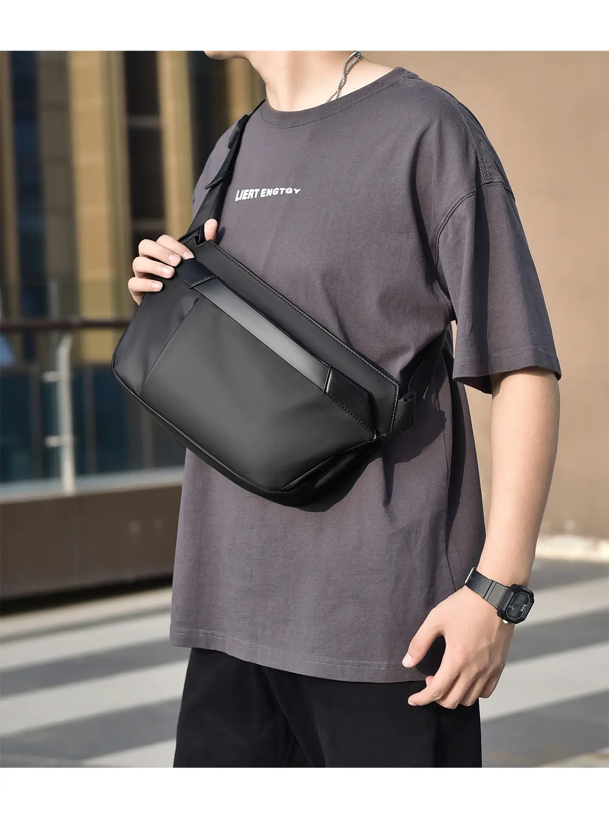 Men's Korean Style Crossbody Bag Black Grey All-match — feature 24