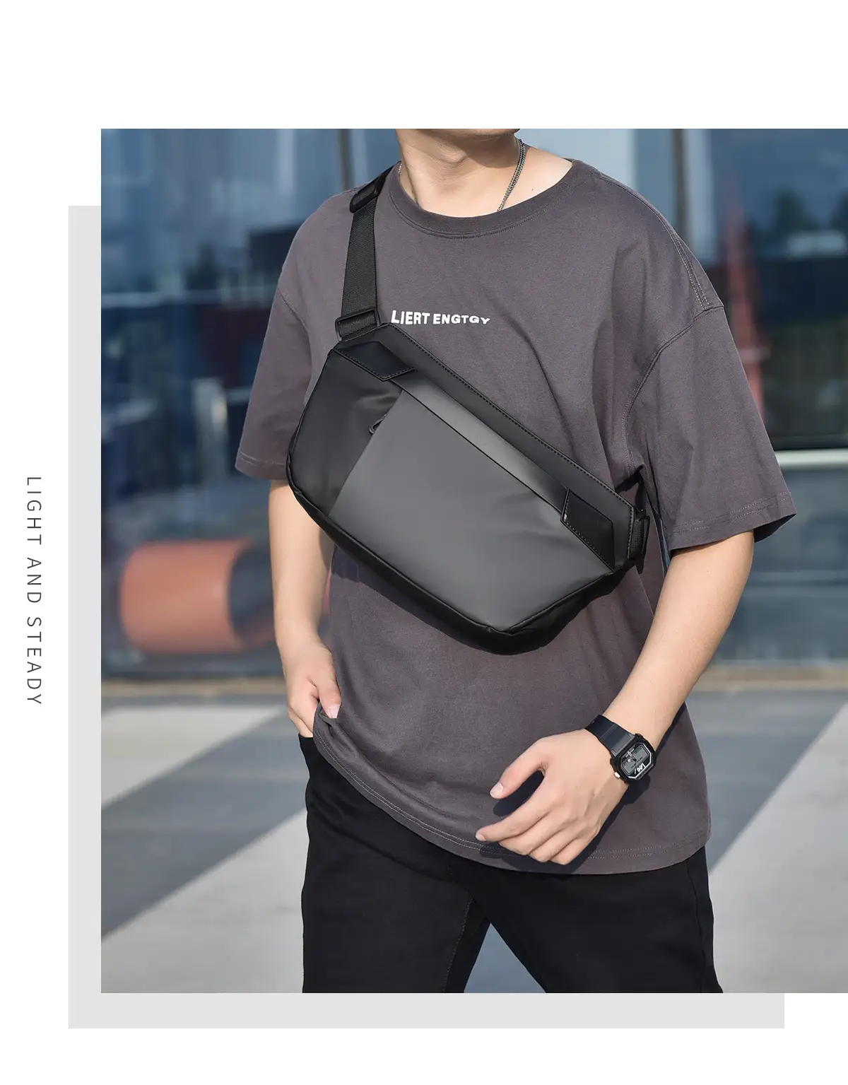 Men's Korean Style Crossbody Bag Black Grey All-match — feature 27
