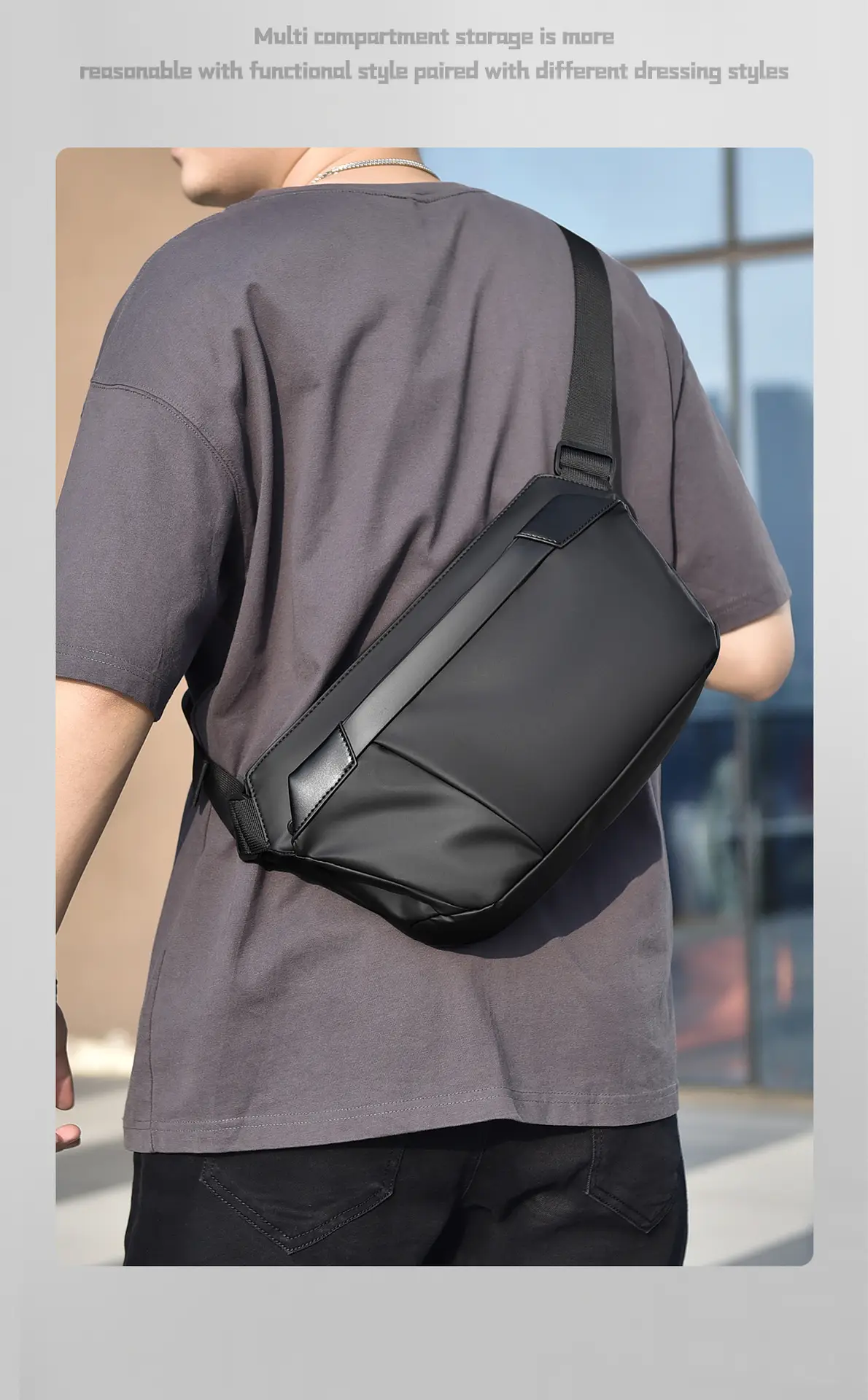 Men's Korean Style Crossbody Bag Black Grey All-match — feature 31