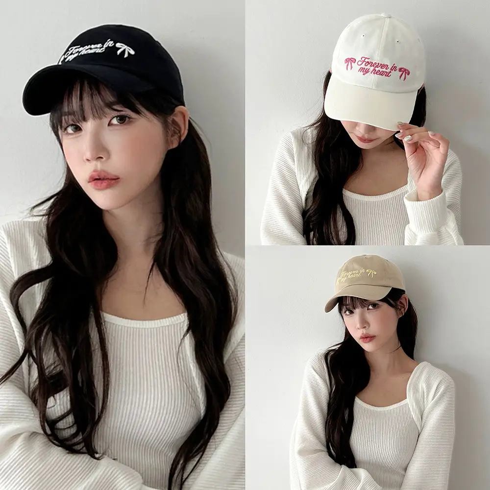 Pink Embroidered Bow Letter Cap Women's Cotton Baseball Cap - Image 5