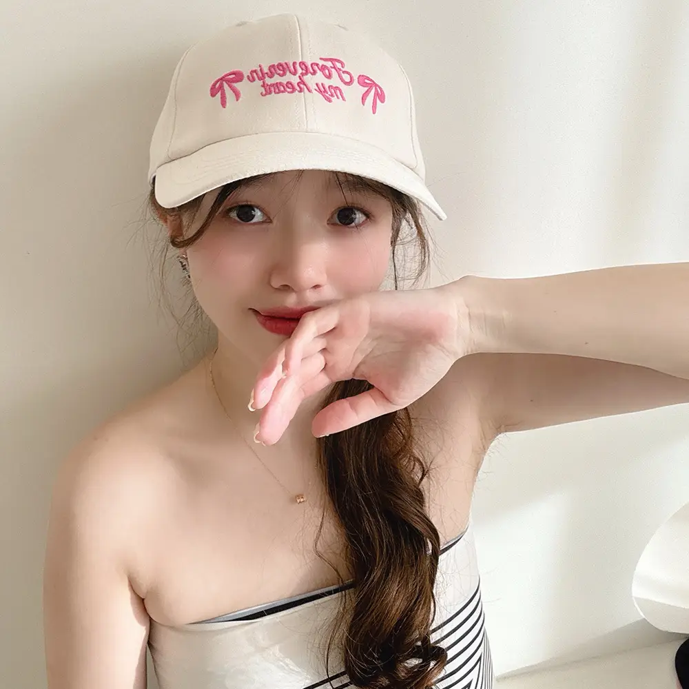 Pink Embroidered Bow Letter Cap Women's Cotton Baseball Cap - Image 2