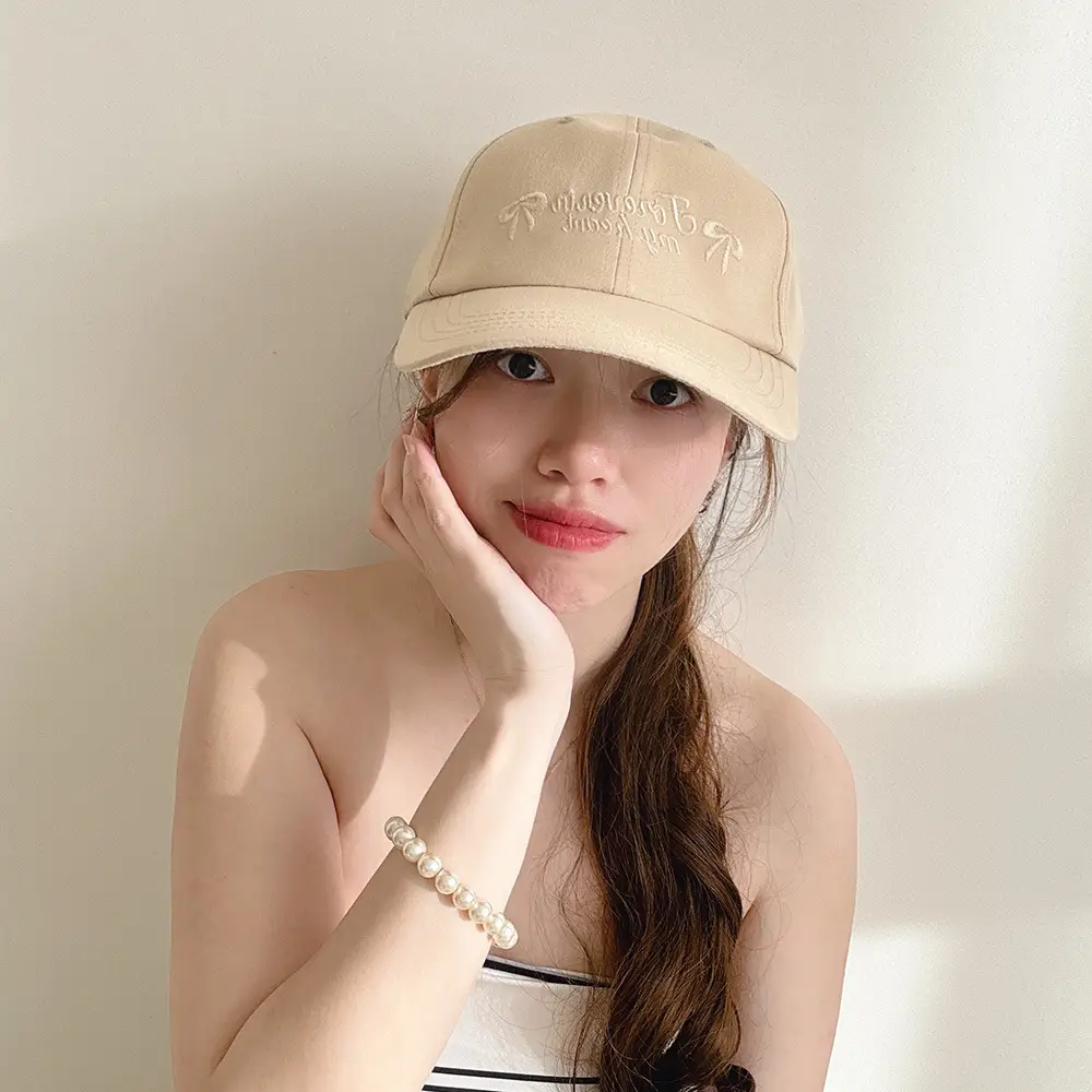 Pink Embroidered Bow Letter Cap Women's Cotton Baseball Cap - Image 4