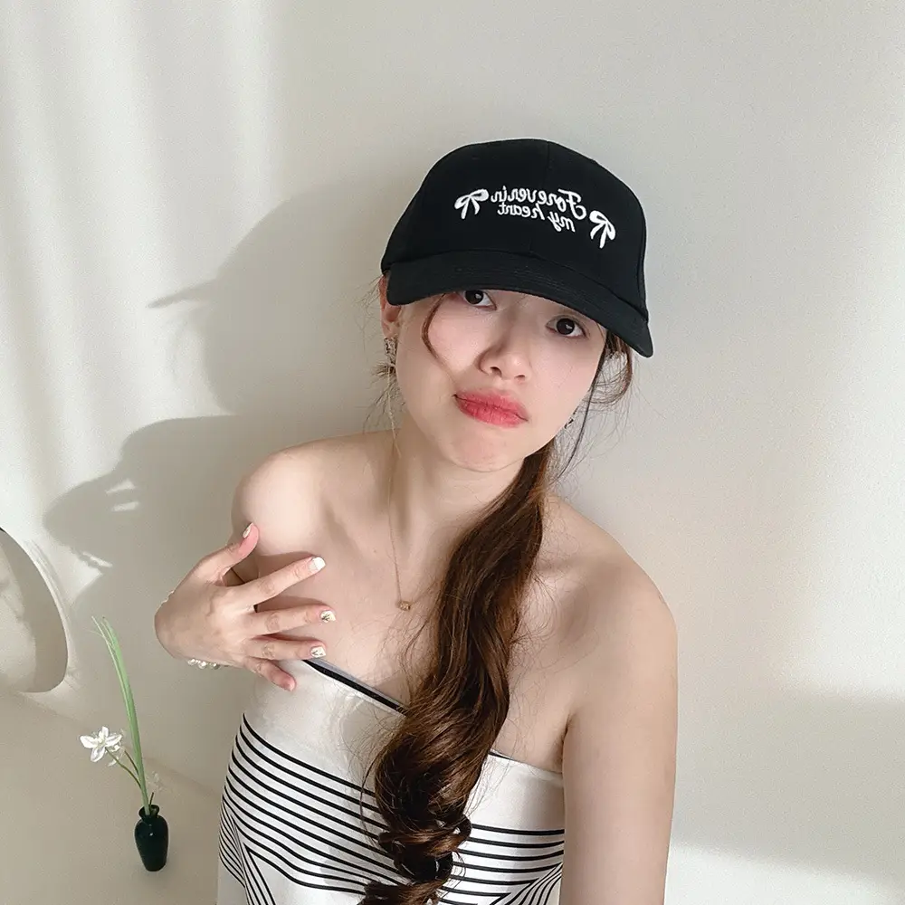 Pink Embroidered Bow Letter Cap Women's Cotton Baseball Cap - Image 3