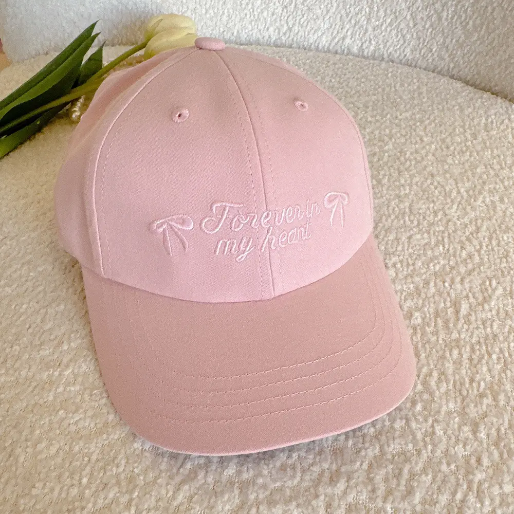 Pink Embroidered Bow Letter Cap Women's Cotton Baseball Cap - Image 6