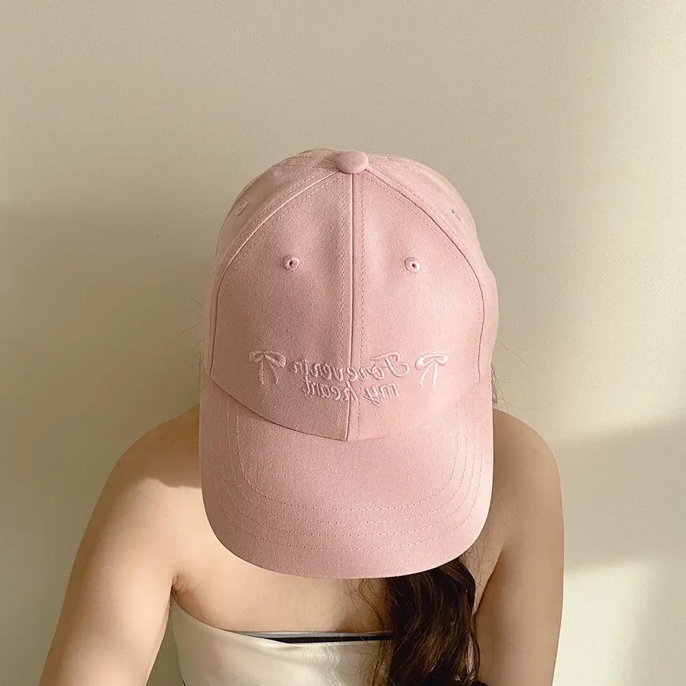 Pink Embroidered Bow Letter Cap Women's Cotton Baseball Cap — feature 10