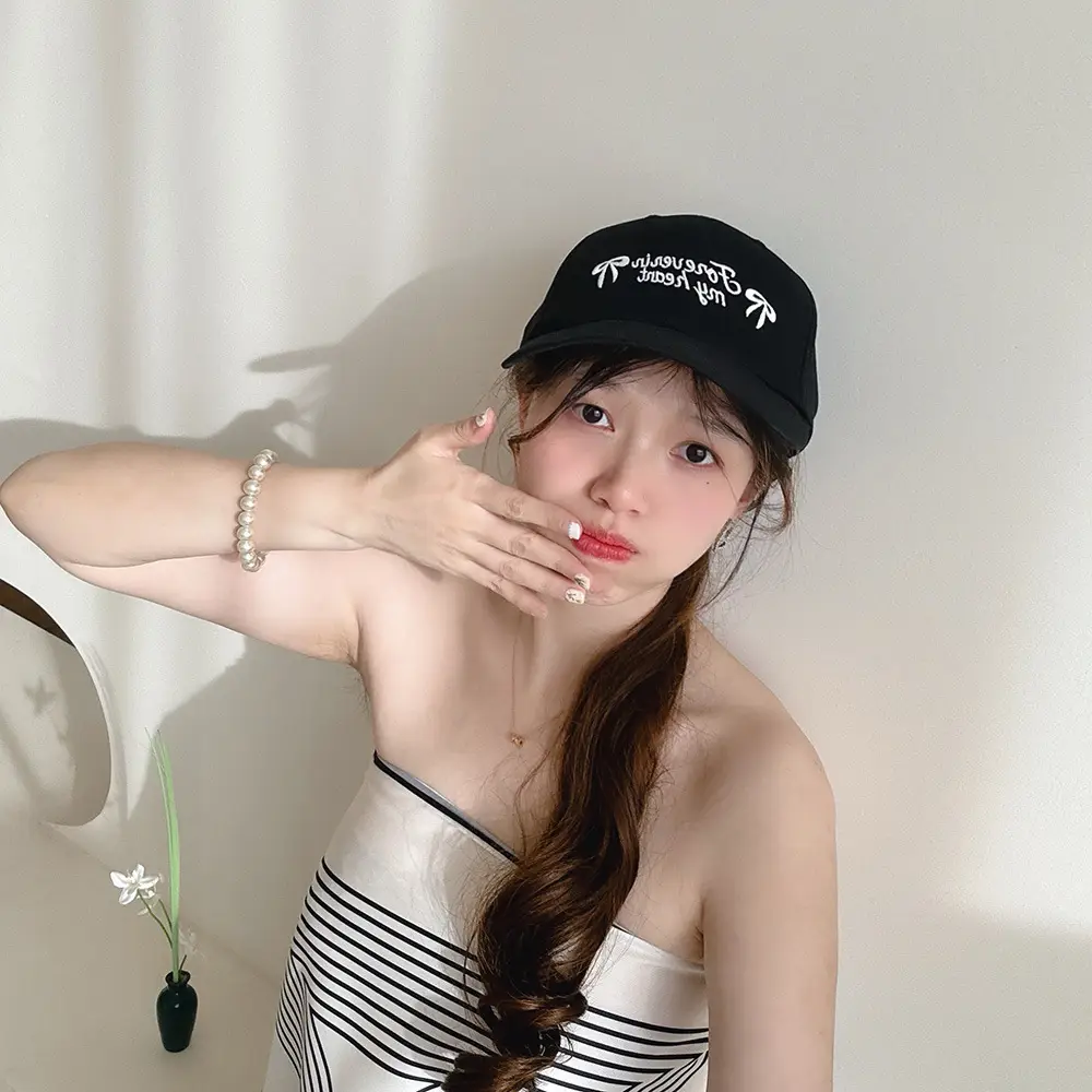 Pink Embroidered Bow Letter Cap Women's Cotton Baseball Cap — feature 4