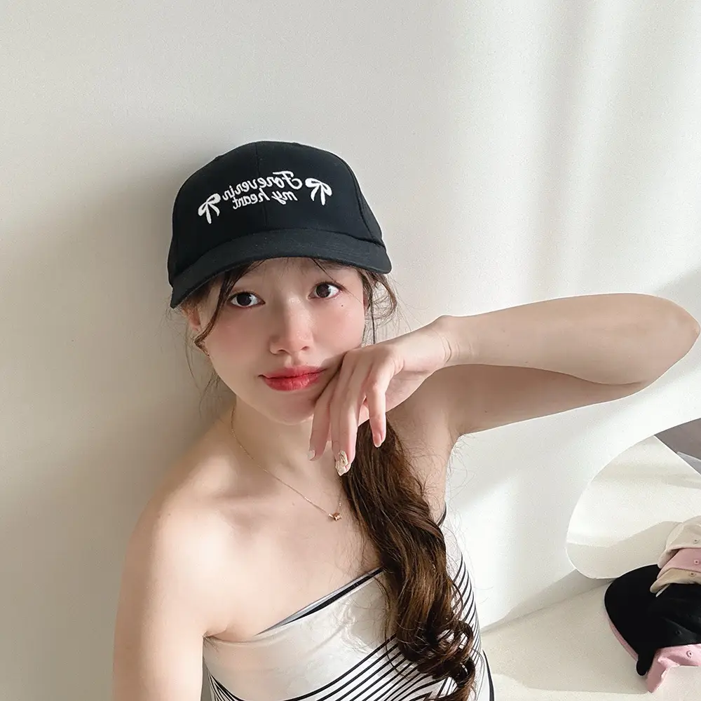 Pink Embroidered Bow Letter Cap Women's Cotton Baseball Cap — feature 5