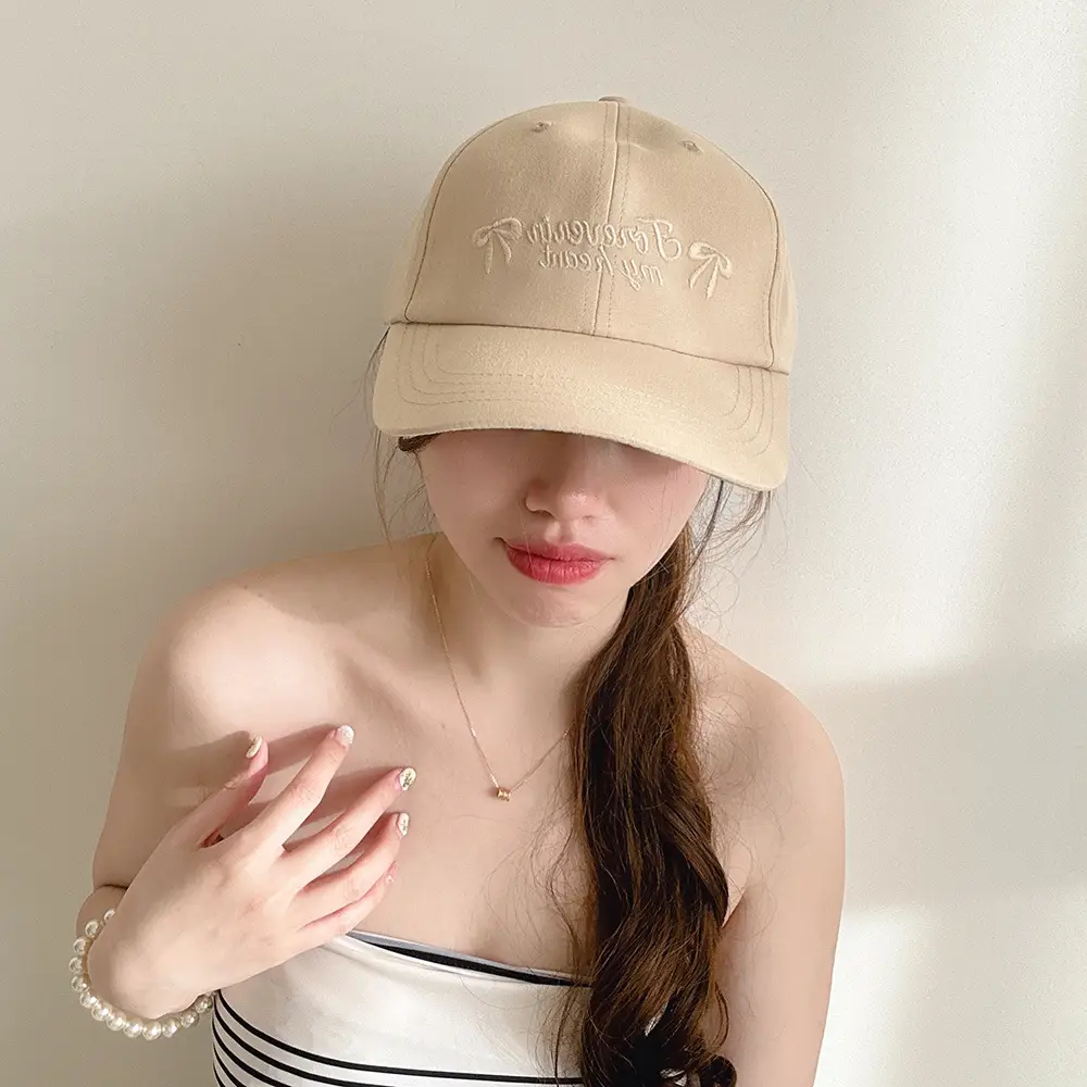Pink Embroidered Bow Letter Cap Women's Cotton Baseball Cap — feature 6