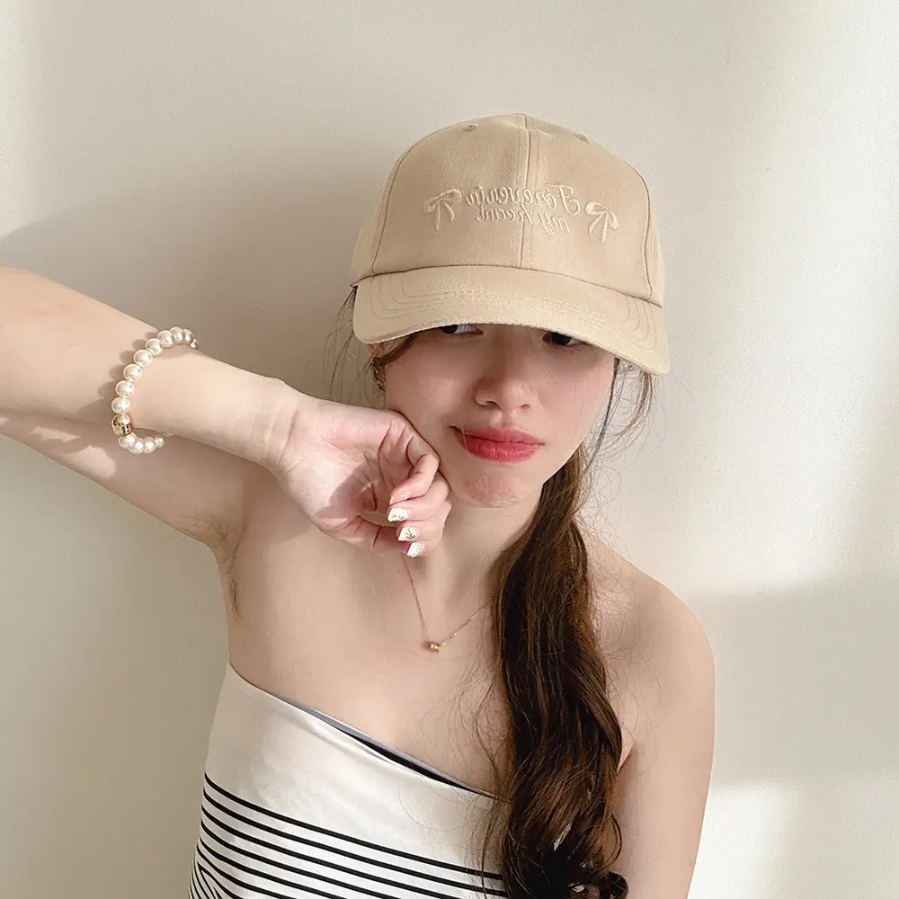 Pink Embroidered Bow Letter Cap Women's Cotton Baseball Cap — feature 8