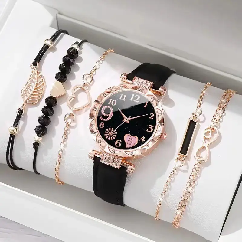 Europe & US Cross Border Diamond Dial Watch Set 6pcs - Image 2