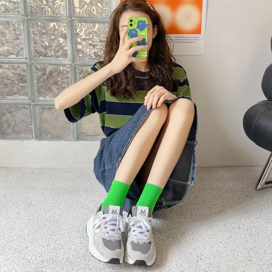 Pure cotton women's socks solid color tube socks ladies candy color color pile socks men's sports basketball socks Zhuji socks