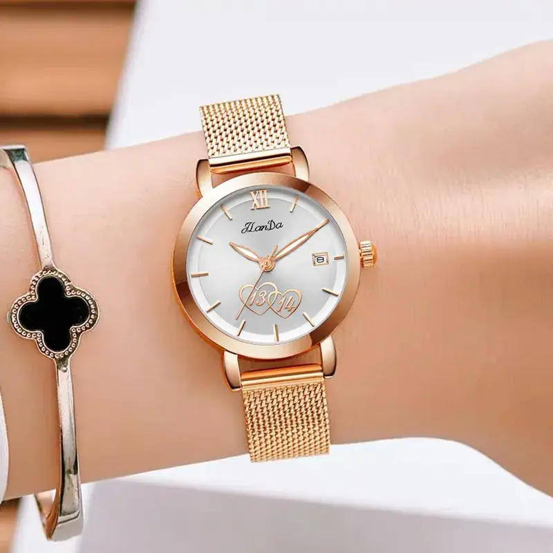 Jlanda Women's Rose Gold Mesh Watch Valentine Gift - Image 5