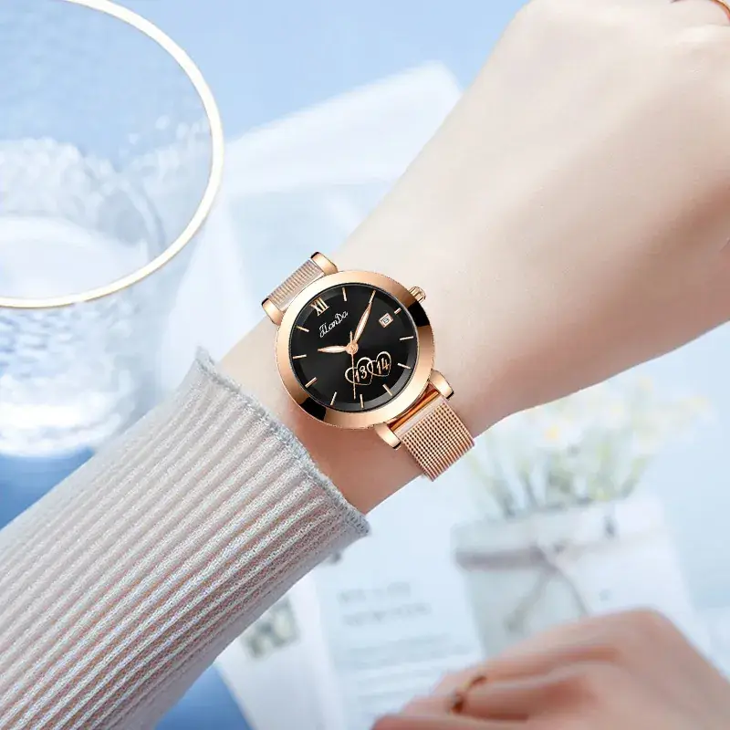 Jlanda Women's Rose Gold Mesh Watch Valentine Gift - Image 7