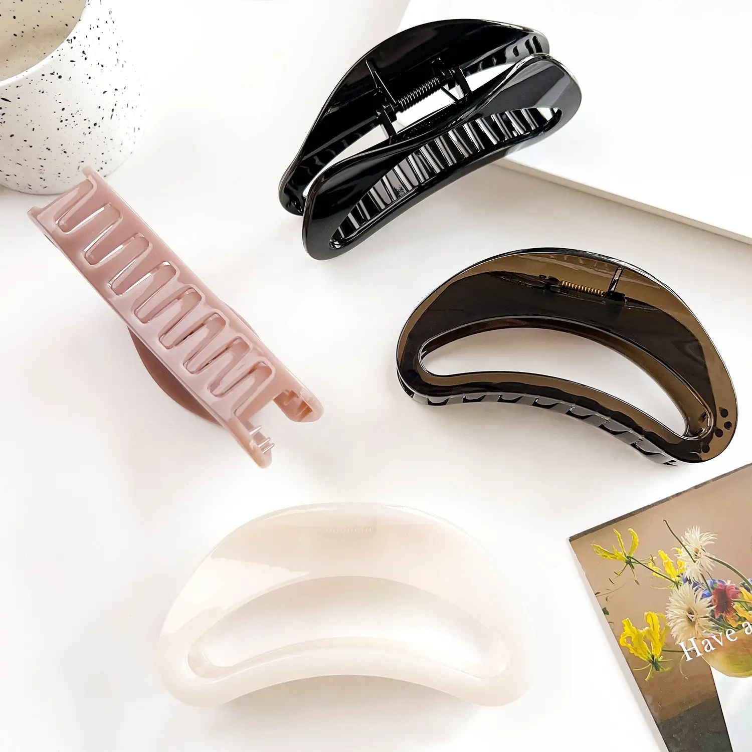 High-end Hair Clip with Elastic Closure, Black & Pink, Super Large Size — feature 8