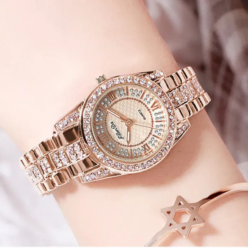 High-End Full Diamond Women's Watch with Light Luxury Steel Band