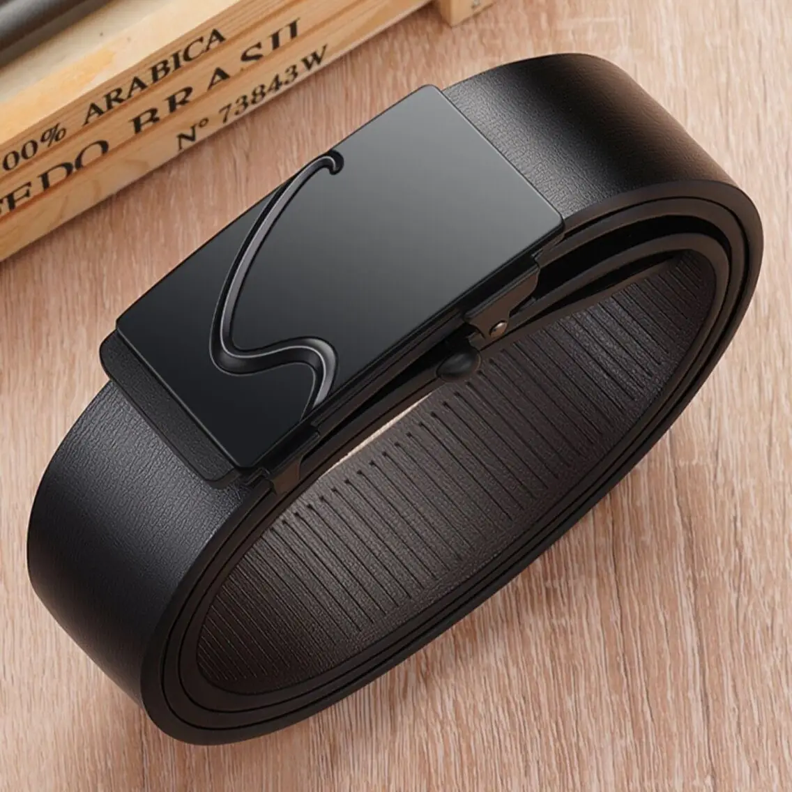Men's Black PU Leather Belt with Automatic Buckle - Image 18
