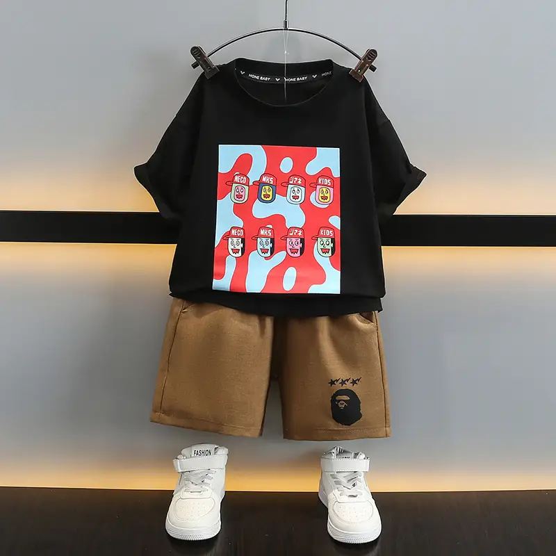 Piushuai Boys 2Pc Printed Shorts T-Shirt Set 5Yr