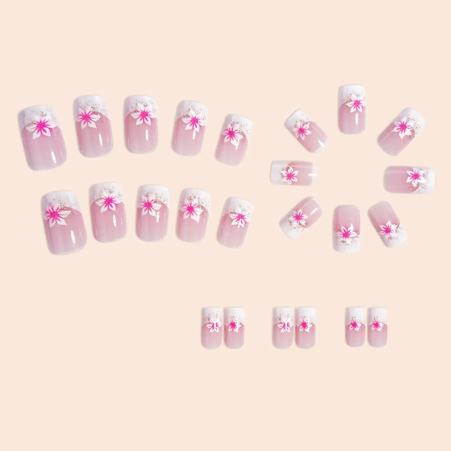 European American Square French Fake Nail Shine Rose Powder Petal Sweet Ins Wear Nails - Image 3