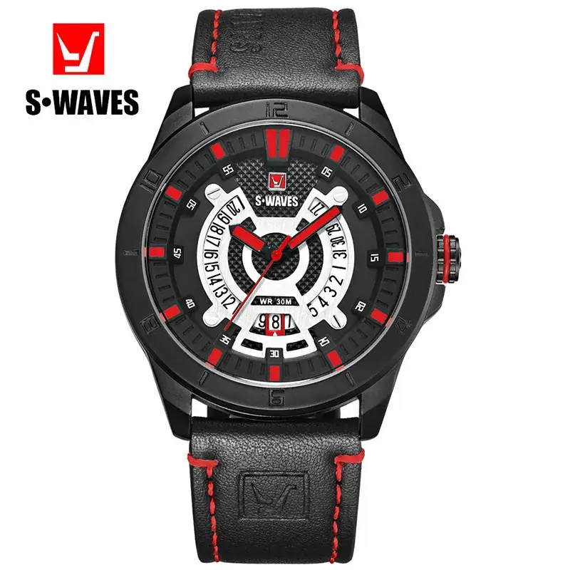 S-Waves Men's Waterproof Cross-Border Watch Brown Leather Belt - Image 9
