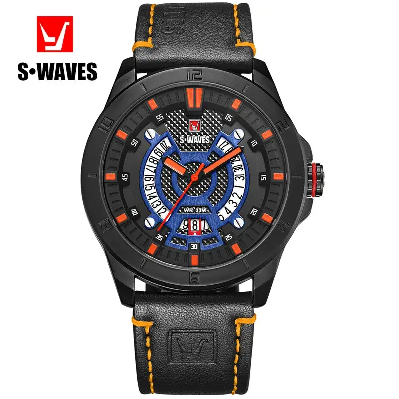S-Waves Men's Waterproof Cross-Border Watch Brown Leather Belt - Image 10