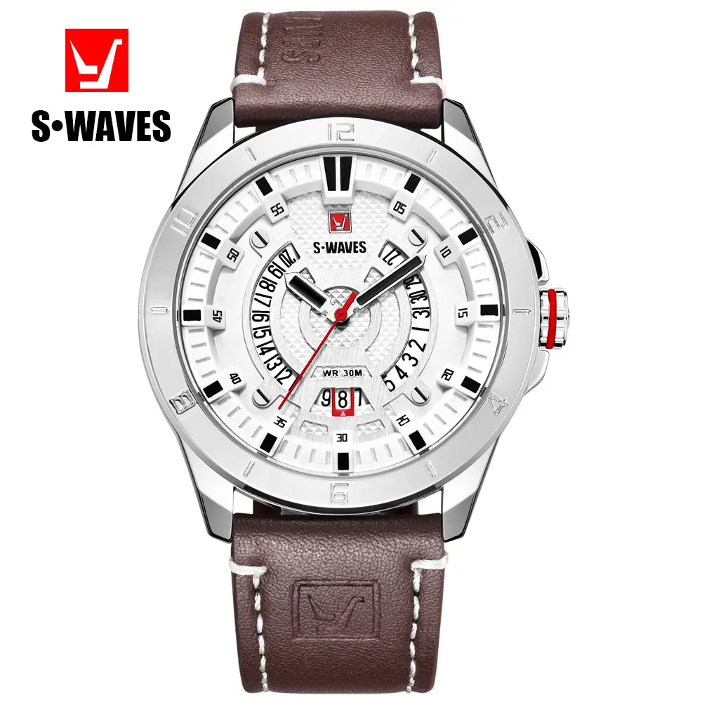 S-Waves Men's Waterproof Cross-Border Watch Brown Leather Belt — feature 10