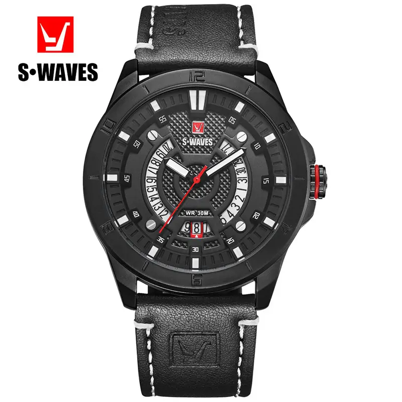 S-Waves Men's Waterproof Cross-Border Watch Brown Leather Belt — feature 6