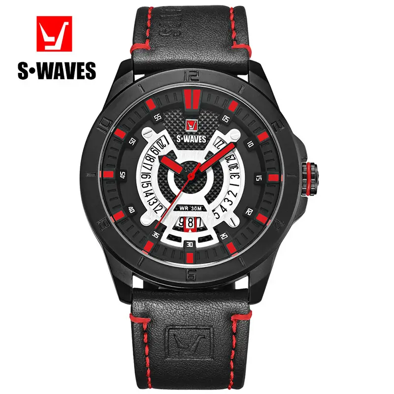 S-Waves Men's Waterproof Cross-Border Watch Brown Leather Belt — feature 8