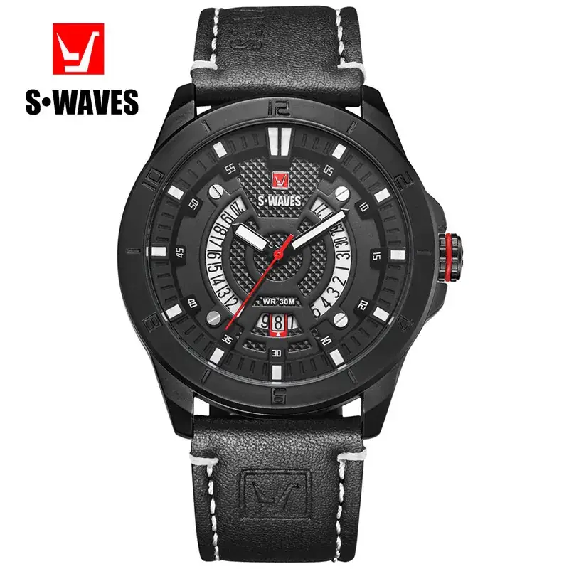 S-Waves Men's Waterproof Cross-Border Watch Brown Leather Belt - Image 2