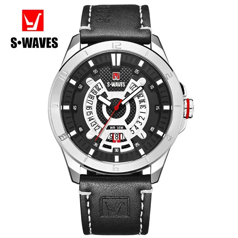 S-Waves Men's Waterproof Cross-Border Watch Brown Leather Belt - Image 6